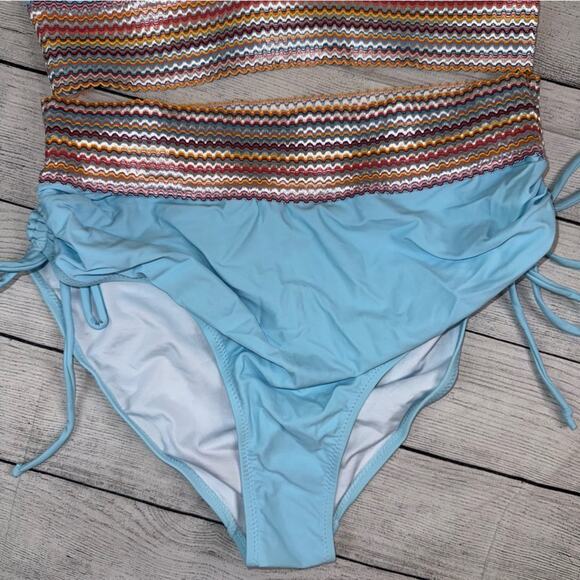 Lowock NEW Women's High Waisted 2 Piece Bikini Set Light Blue Size Large - Picture 6 of 10